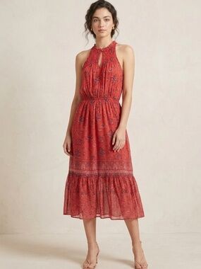 NWOT JOIE  size XS 100% SILK sleeveless  midi red paisley Chara Dress